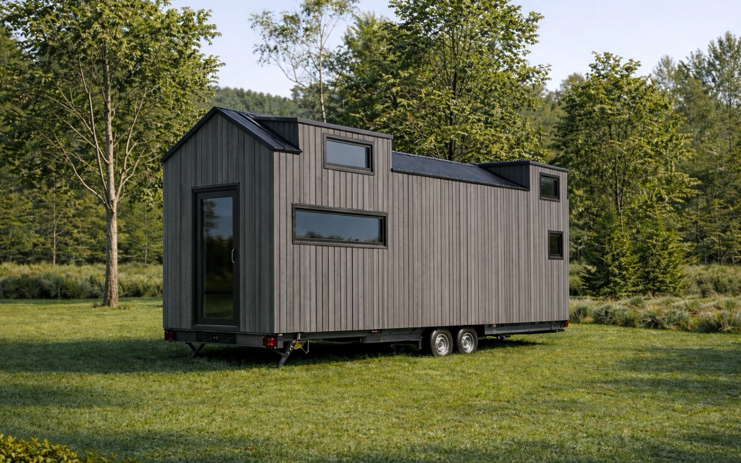 Tiny House Family Badezimmer mit großer Dusche und nachhaltigen Materialien