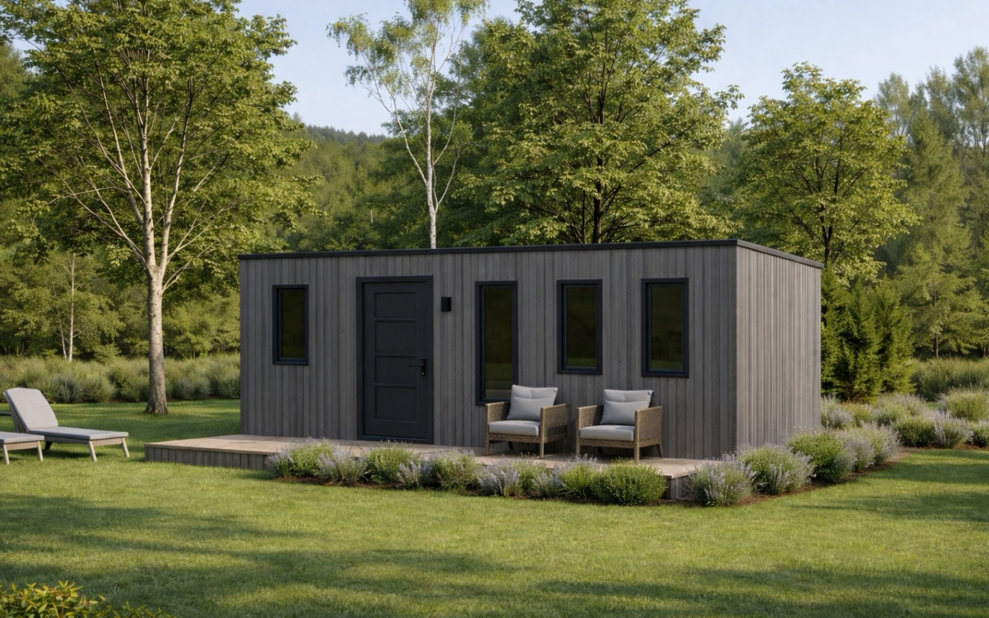 Tiny House Flat 540 modernes kompaktes Tiny House von DERBETI mit minimalistischem Design