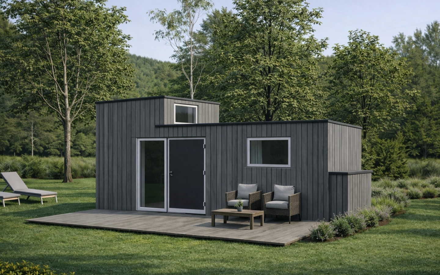 Badezimmer im Tiny House Family mit Regendusche und natürlichem Design