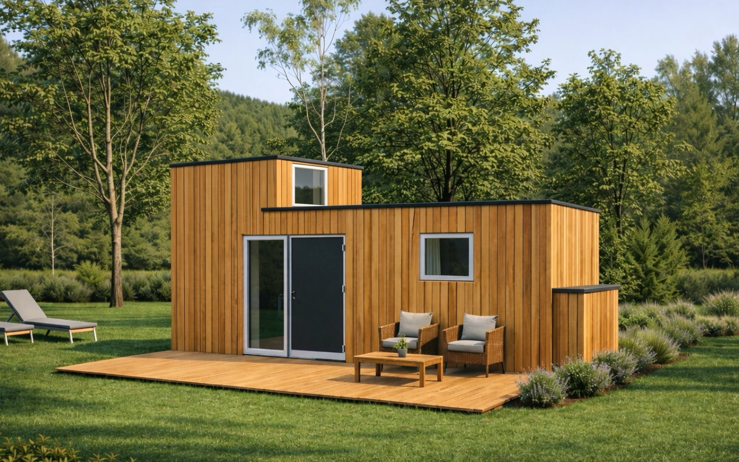 Kleines Bad im Tiny House Family mit Dusche, Lehmputz und warmem Holz