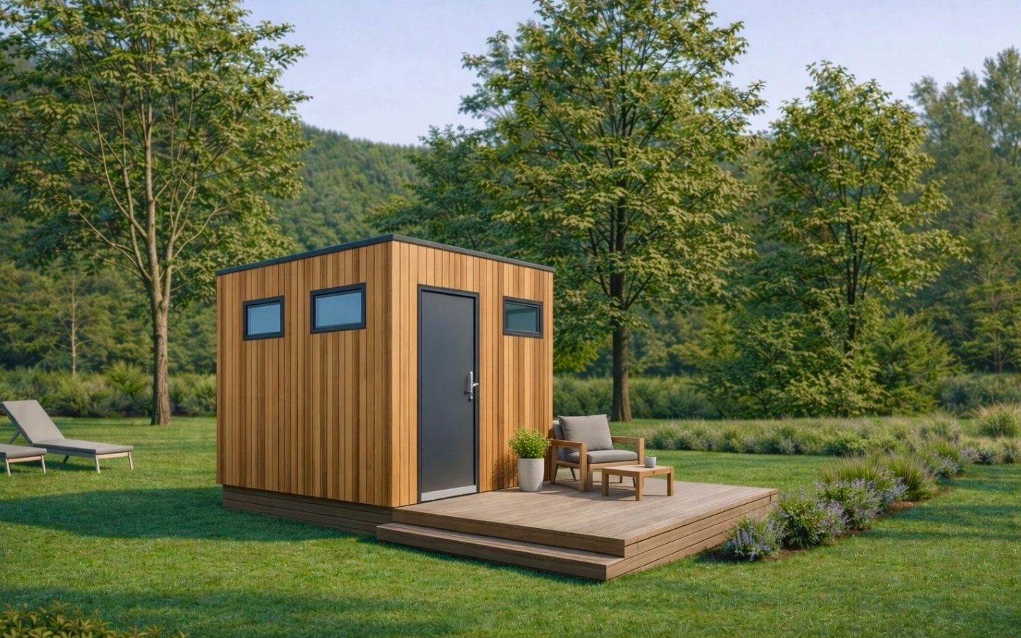 Tiny House Spa – modernes Bad Modul für Tiny Houses Tiny House Spa Bad Modul mit Dusche, Waschbecken und nachhaltigem Innenausbau